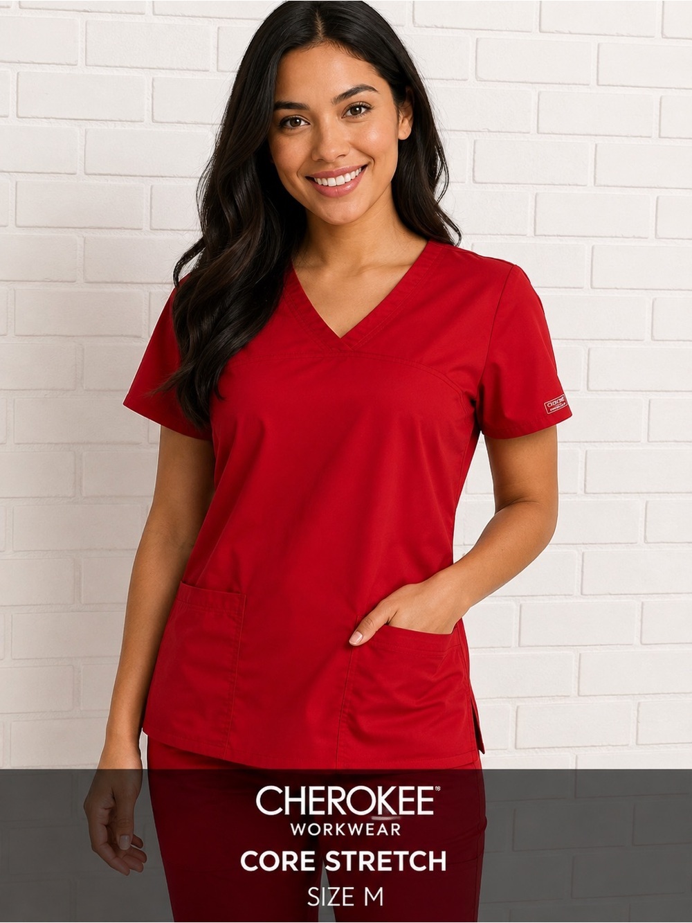 Cherokee Workwear Core Stretch Red V-Neck Scrub Top Women’s nurse medical /M
